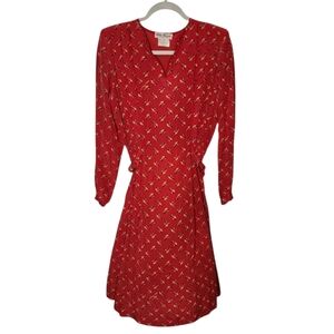 Salvatore Ferragamo Vintage Red All Over Print Dress 100% Silk 80s Size 44